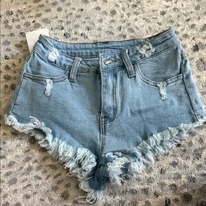 Denim Frayed Hem Women Shorts